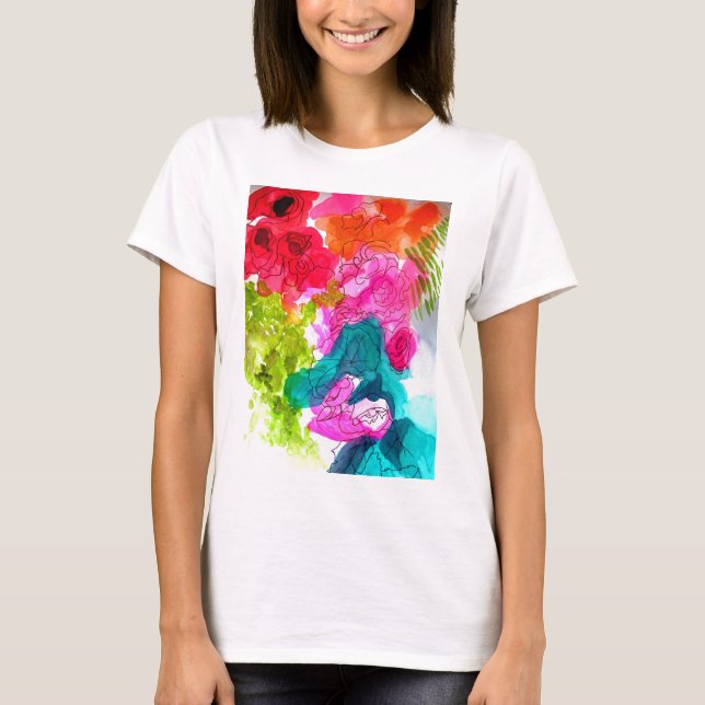 Spring Flowers watercolour abstract art T-Shirt (Front)