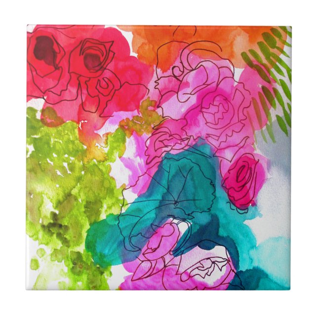 Spring Flowers watercolour abstract art Tile (Front)