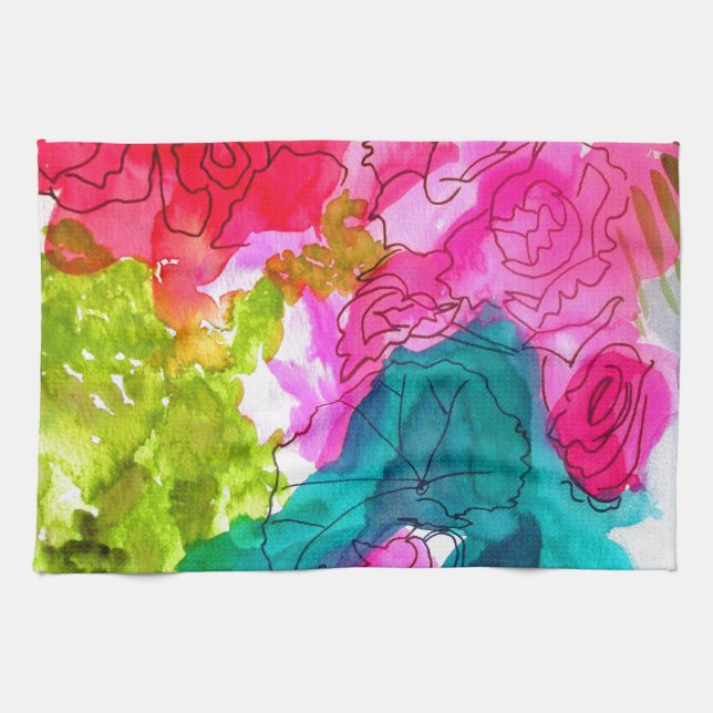 Spring Flowers watercolour abstract art Towel (Horizontal)