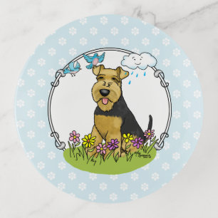Spring Flowers Welsh Terrier Dog with Flowers Cute Trinket Tray