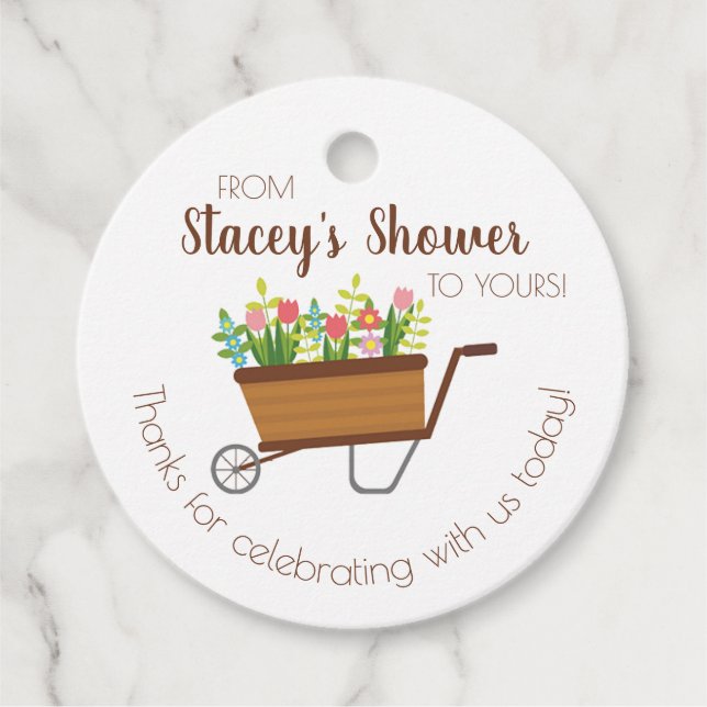 Spring Flowers Wheelbarrow Garden Favor Gift Tag (Front)