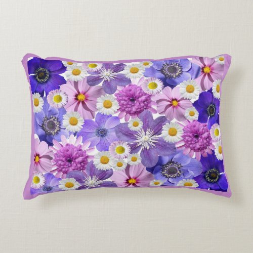 Spring Flowers White Purple Pink Yellow Full Bloom Accent Pillow