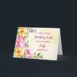 Spring Flowers Wife Birthday Card<br><div class="desc">Pretty and thoughtful greeting card for your wife's birthday with yellow,  purple and pink spring flowers,  rustic watercolor pattern and hand lettered style text.</div>