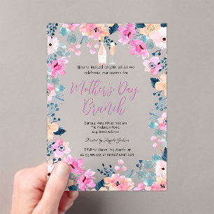 Spring Flowers Wine Mother's Day Brunch Acrylic Invitations