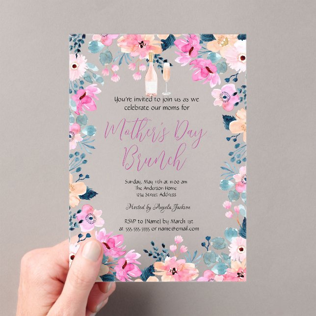 Spring Flowers Wine Mother's Day Brunch  Acrylic Invitations (Insitu (Handheld))