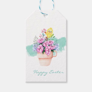 Spring Flowers With Easter Chick Gift Tags