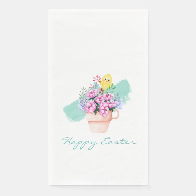 Spring Flowers With Easter Chick Paper Guest Towels (Front)