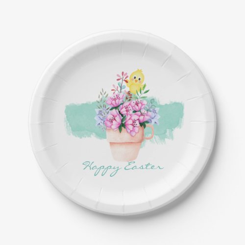 Spring Flowers With Easter Chick Paper Plates