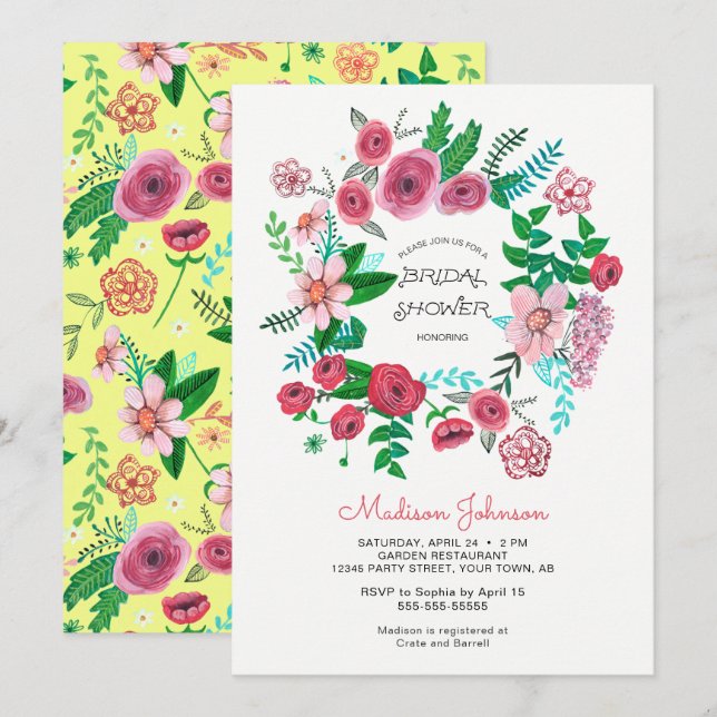 Spring Flowers Wreath | Bridal Shower | Invitation (Front/Back)