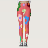Colorful Retro Hippie Flower Pattern Leggings