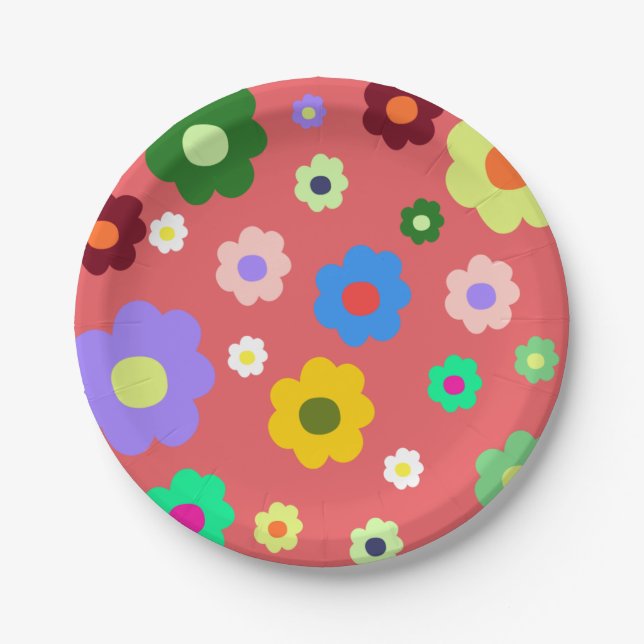 Spring Flowers Y2K Retro Pattern Paper Plates (Front)