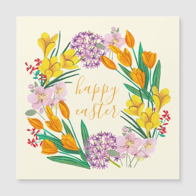 Spring flowers yellow easter floral magnet card (Front)