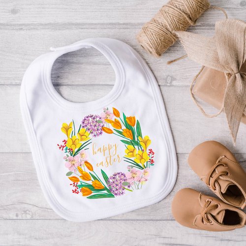 Spring flowers yellow easter floral tulip drawing baby bib