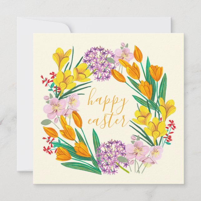 Spring flowers yellow easter floral tulip drawing card (Front)