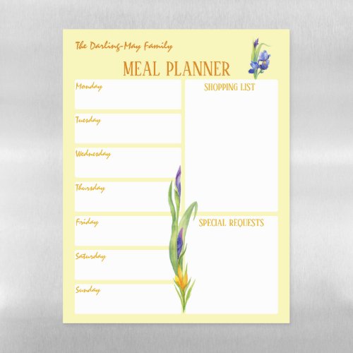 Spring Flowers Yellow Meal Planner  Shopping List Magnetic Dry Erase Sheet
