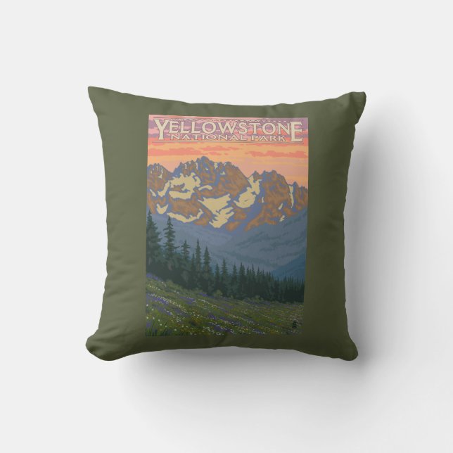 Spring Flowers - Yellowstone National Park Throw Pillow (Front)