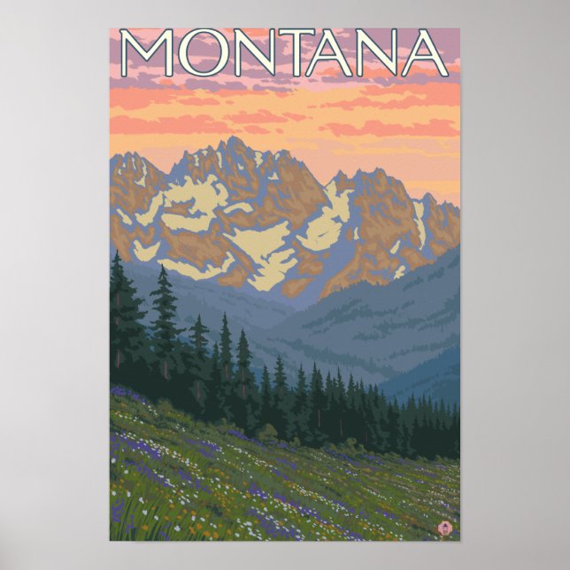 Spring FlowersMontanaVintage Travel Poster (Front)