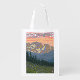 Spring FlowersWyomingVintage Travel Poster Reusable Grocery Bag