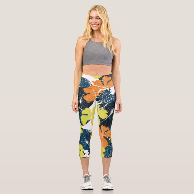 Spring Flowery: Vintage Floral Texture Capri Leggings (Front)