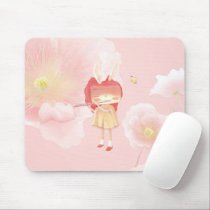 Spring Flute: Bunny Girl Playing Music in Pink Gar Mouse Pad