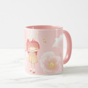 Spring Flute: Bunny Girl Playing Music in Pink Gar Mug