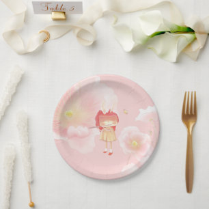 Spring Flute: Bunny Girl Playing Music in Pink Gar Paper Plates