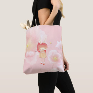Spring Flute: Bunny Girl Playing Music in Pink Gar Tote Bag