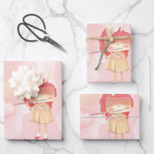 Spring Flute: Bunny Girl Playing Music in Pink Gar Wrapping Paper Sheets