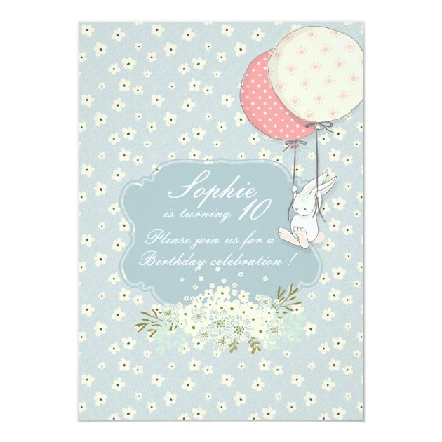 Spring Flying Bunny Birthday Invitation