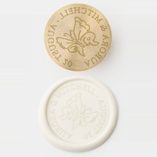 Spring flying butterfly custom name wedding date wax seal stamp