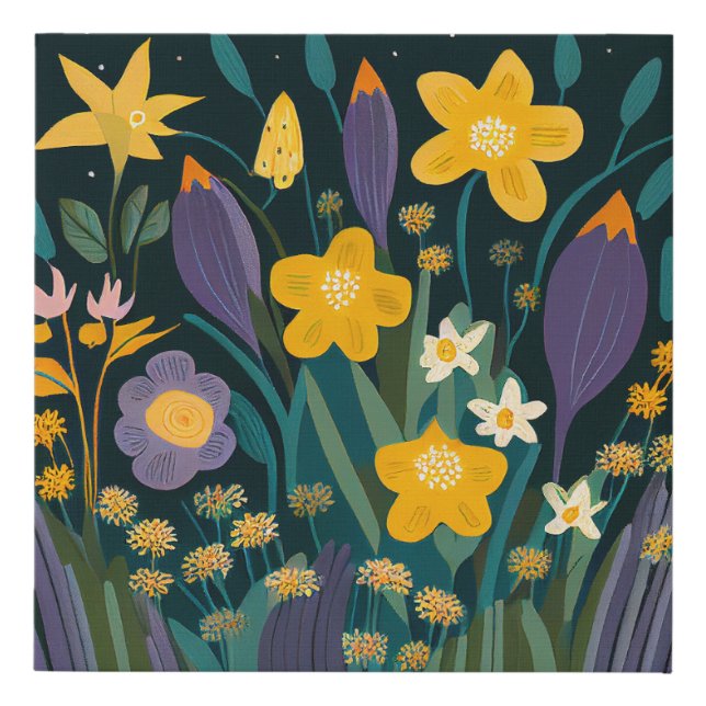Spring Folk Art Faux Canvas Print (Front)