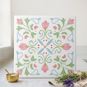 Spring Folk Art Floral Decorative Tile