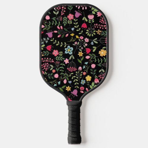 Spring for Wildflowers Floral Pattern Inky Black Pickleball Paddle