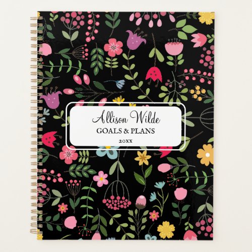 Spring for Wildflowers Floral Pattern on Black Planner