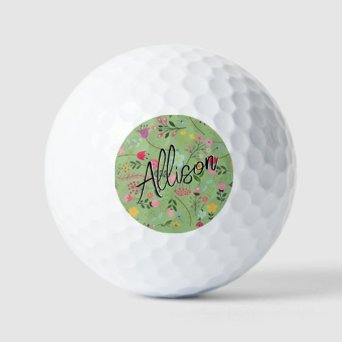 Spring for Wildflowers Sage Green Floral Pattern Golf Balls