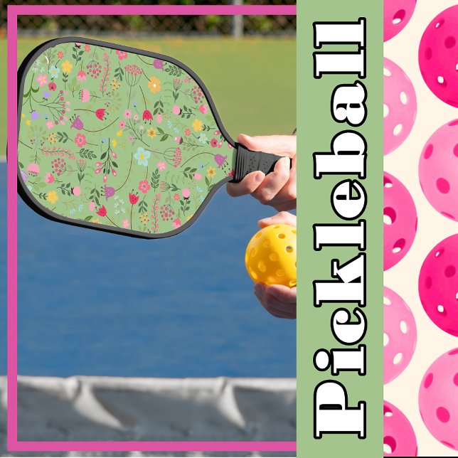Spring for Wildflowers Sage Green Floral Pattern Pickleball Paddle (Creator Uploaded)