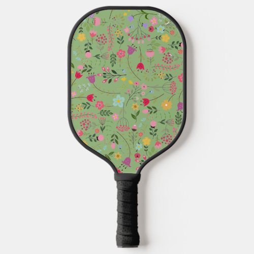 Spring for Wildflowers Sage Green Floral Pattern Pickleball Paddle