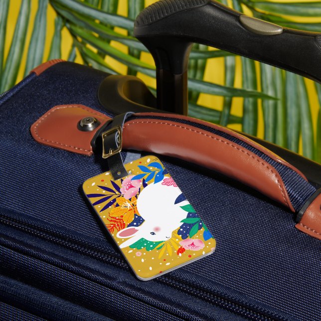 Spring Forest Flower White Bunny  Luggage Tag (Front Insitu 1)