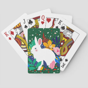 Spring Forest Flower White Bunny Poker Cards