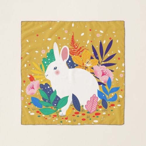 Spring Forest Flower White Bunny  Scarf