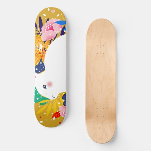 Spring Forest Flower White Bunny  Skateboard