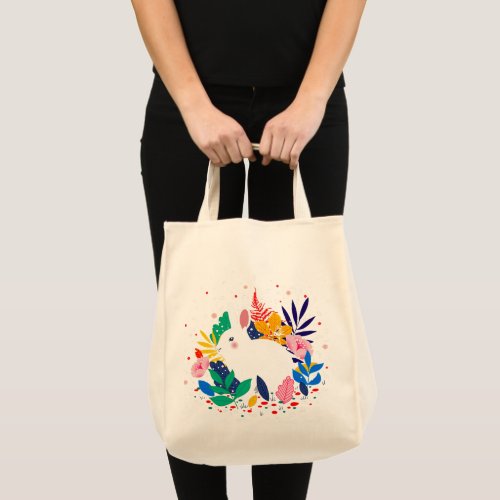 Spring Forest Flower White Bunny  Tote Bag