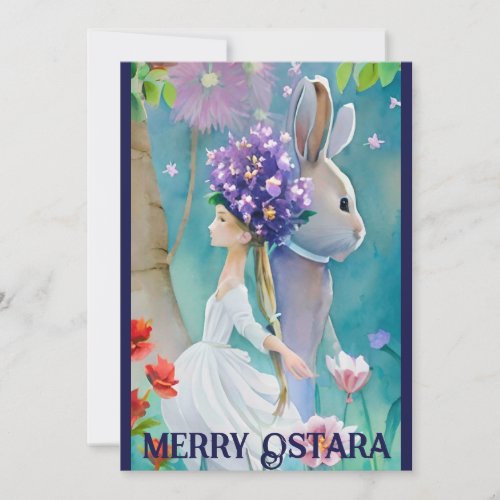 Spring Forest Flowergirl  Hare Ostara Equinox Holiday Card