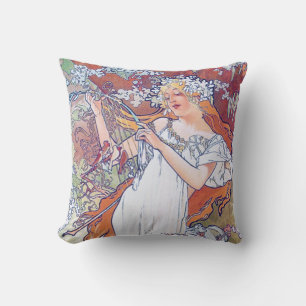 Spring (Four Seasons), Alphonse Mucha Throw Pillow