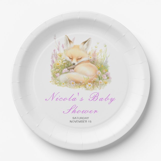 Spring Fox Baby Shower Paper Plates (Front)