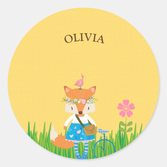 Spring Fox Girl Classic Round Sticker (Front)