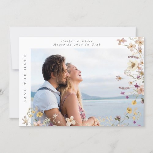 Spring Framed Wildflower Boho Wedding Photo Save The Date