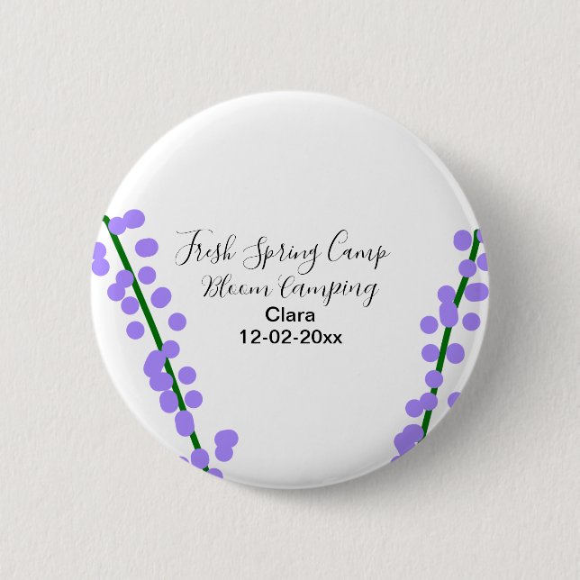 Spring fresh camping lavender flowers name date si button (Front)
