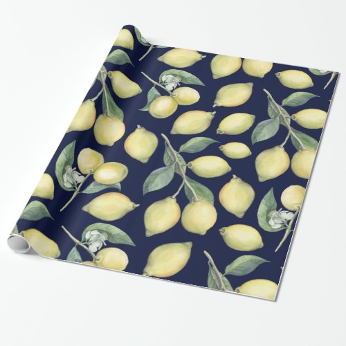 Spring Fresh watercolor yellow lemon branches Wrapping Paper