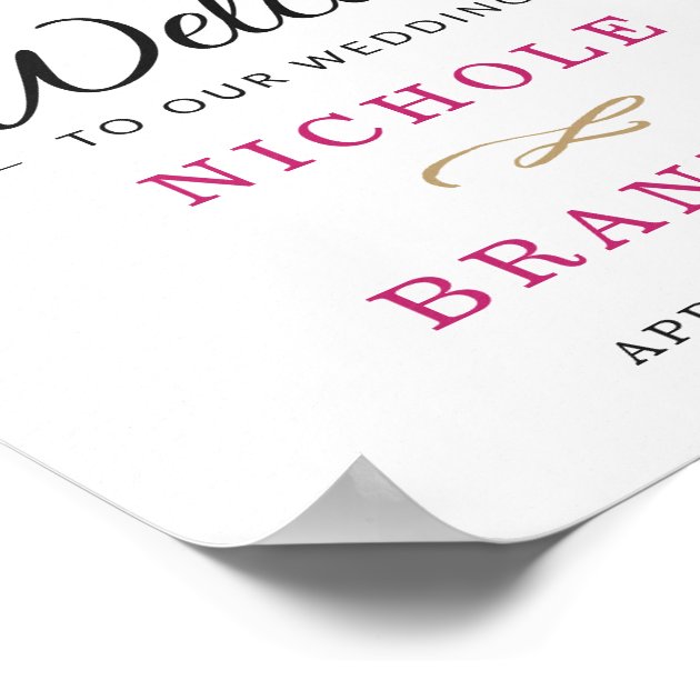 Spring Fuchsia Gold Watercolor Floral Wedding Sign